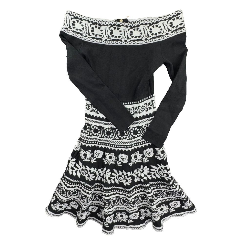 Eliza J Sweater Dress PXS Flare Geometric Spanish Floral Swing‎ Off Shoulder Zip